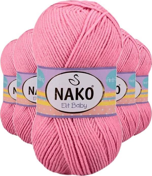 Nako 5 Adet Elite Baby El Örgü İpi Tüylenmeyen Bebek Yünü Pembe 6837 - Image 1