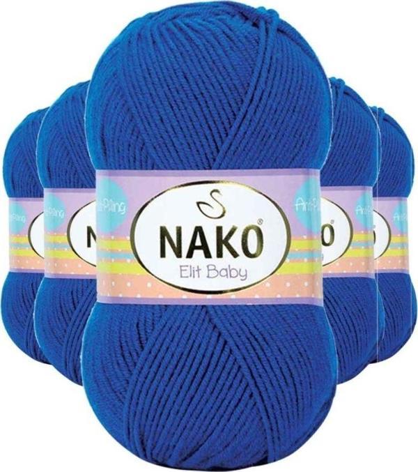 Nako 5 Adet Elite Baby El Örgü İpi Tüylenmeyen Bebek Yünü Saks Mavi 10346 - Image 1