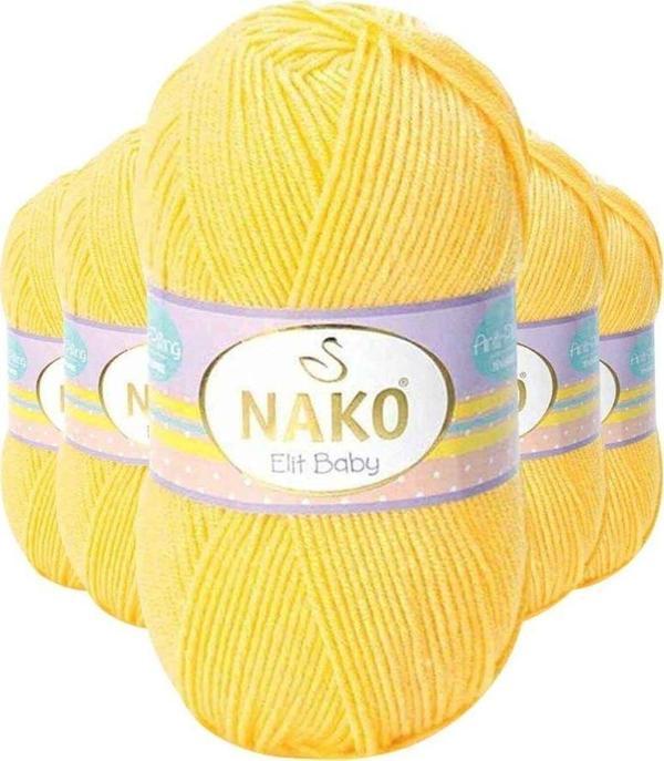 Nako 5 Adet Elite Baby El Örgü Ipi Tüylenmeyen Bebek Yünü Sarı 2857 - Image 1