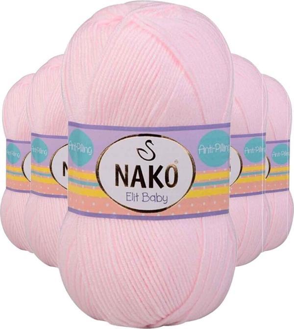 Nako 5 Adet Elite Baby El Örgü İpi Tüylenmeyen Bebek Yünü Soft Pembe 2892 - Image 1
