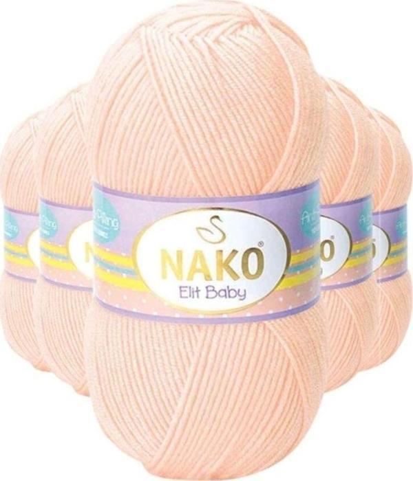 Nako 5 Adet Elite Baby El Örgü İpi Tüylenmeyen Bebek Yünü Soft Şeftali 3701 - Image 1