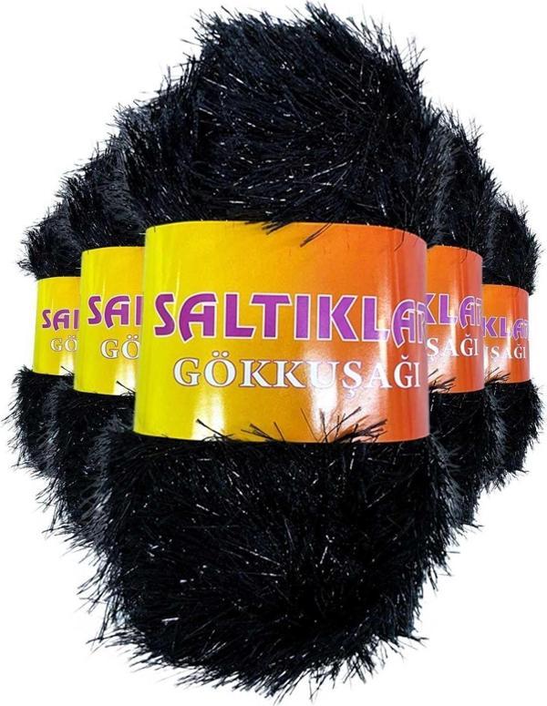 Saltıklar 5 Adet Gökkuşağı El Örgü Ipi Yünü Siyah - Image 1