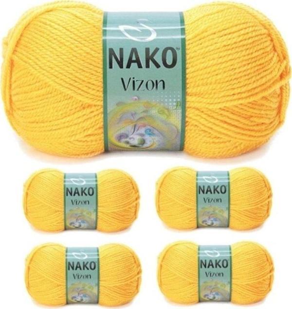 Mbb E-Ticaret 5 Adet Vizon Premium Akrilik El Örgü İpi Yünü Renk No:184 Sarı - Image 1