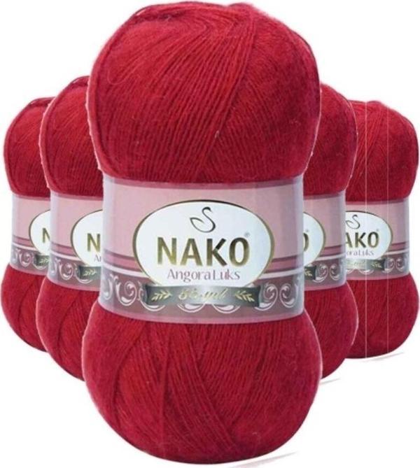 Angora 5 Adet Lüks El Örgü İpi Koyu Kırmızı 1175 - Image 1