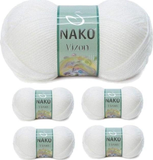 Mbb E-Ticaret 5 Adet Vizon Premium Akrilik El Örgü İpi Yünü Renk No:208 Beyaz - Image 1