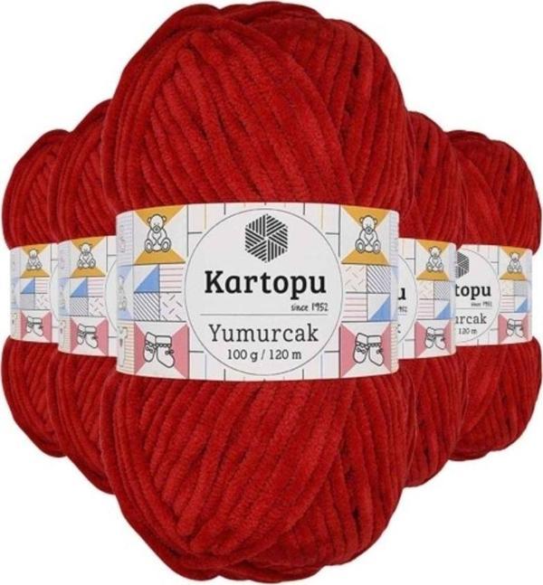 Mbb E-Ticaret 5 Adet Yumurcak Kadife El Örgü İpi Kırmızı K126 - Image 1