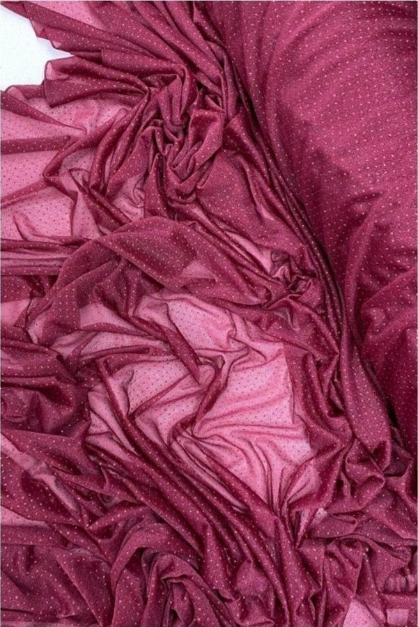 Mbb E-Ticaret Yağmur Damlası Simli Abiye Elbise Şallık Tül Kumaş Bordo 23 - Image 1
