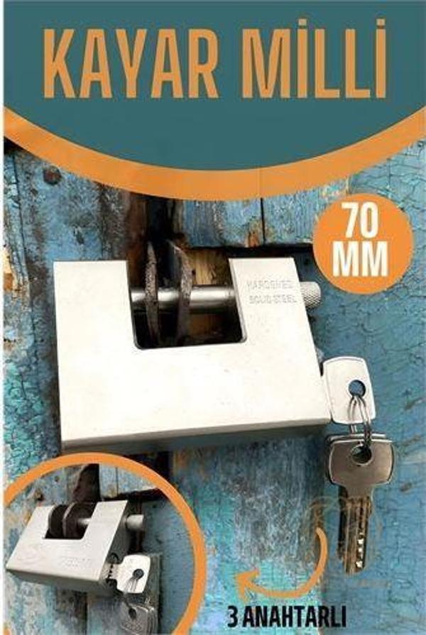 ModaCar Çelik Kayar Milli Asma Kilit 70 MM 3 anahtarlı Sonax Design - Image 1