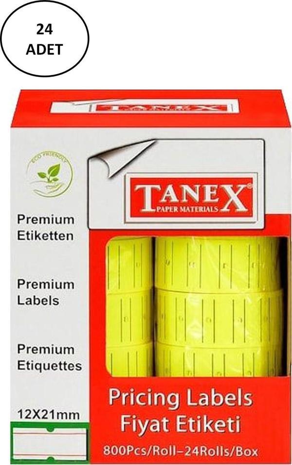Mbb E-Ticaret Tanex Makine Fiyat Etiketi 12X21 Mm Çizgili Fosforlu Sarı 24'Lü - Image 1