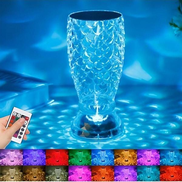 Mbb E-Ticaret Balık Süzgeç Usb Şarjlı Dokunmatik Kumandalı 16 Işık Modlu Masa Üstü Kristal Akrilik Lamba Led - Image 1