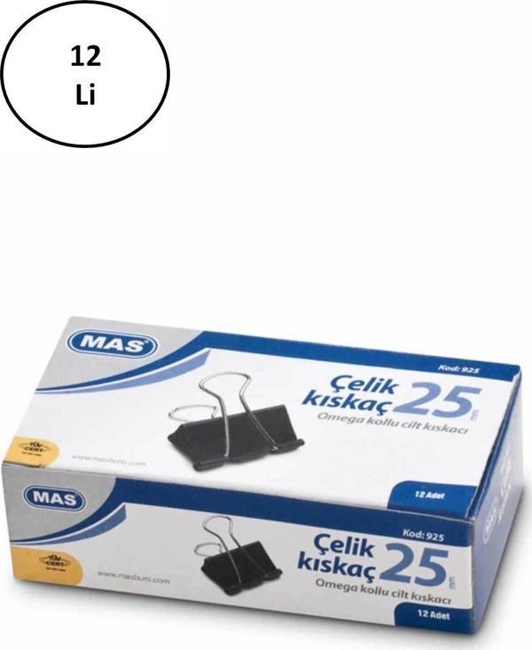 Mbb E-Ticaret Mas Omega Çelik Kıskaç Siyah 25 Mm 12'Li - Image 1