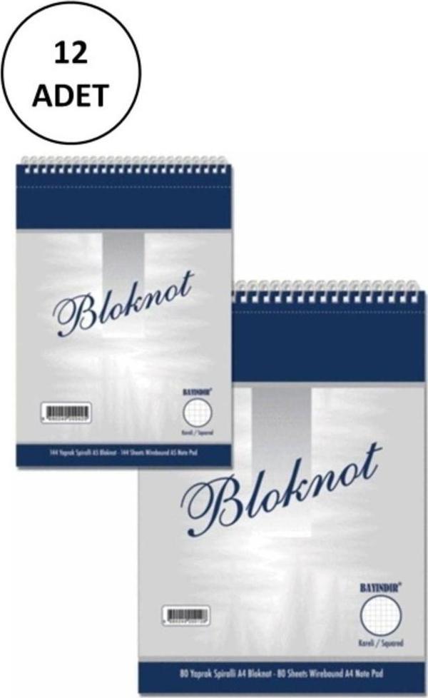 Mbb E-Ticaret Bayındır A4 Spiralli Bloknot Kareli 80 Yp 12 Adet - Image 1