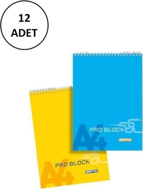 Mbb E-Ticaret Gıpta A4 Bloknot Pro-Block Spiralli Karton Kapak Kareli 40 Yaprak 12 Adet - Image 1
