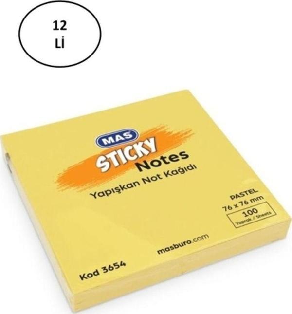 Mbb E-Ticaret Mas 3654 Pastel Sarı 100 Yaprak Yapışkanlı Not Kağıdı - Image 1