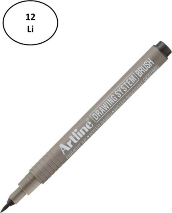 Mbb E-Ticaret Artline Drawing System Brush Teknik Çizim Kalemi Siyah Fırça Uçlu 12'Li - Image 1