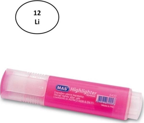 Mbb E-Ticaret Mas 6400 Fosforlu Kalem Pembe 12'Li - Image 1