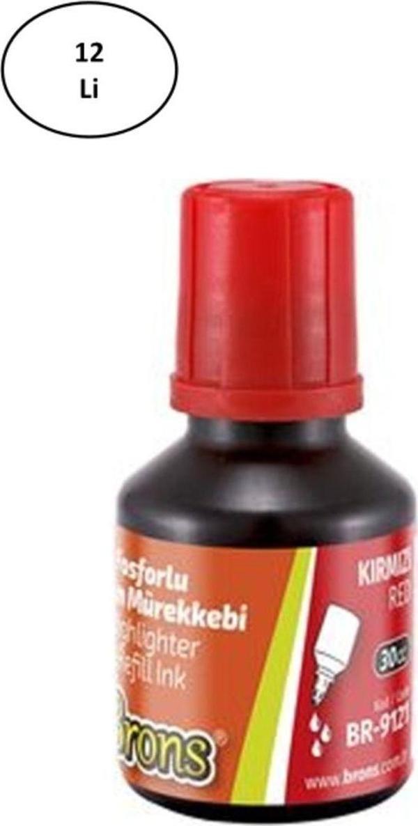 Mbb E-Ticaret Brons Fosforlu Kalem Mürekkebi 30 Cc. Kırmızı 12'Li - Image 1