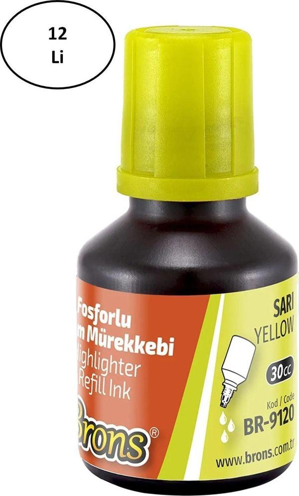 Mbb E-Ticaret Brons Sarı Fosforlu Kalem Mürekkebi 30 Ml Sarı 12'Li - Image 1