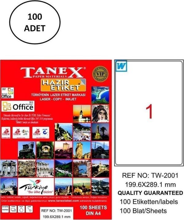 Mbb E-Ticaret Tanex Tw-2001 Lazer Etiket 199X289 Mm 100 Adet - Image 1
