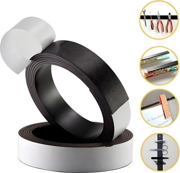 Mbb E-Ticaret Yapışkanlı Şerit Mıknatıs Magnet Kes Kullan Güçlü Sağlam Rulo Çıkarılması Kolay Siyah 2Cm X 1 Mt - Image 1