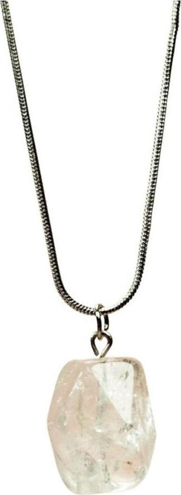 Mbb E-Ticaret Kuvars Doğal Taşı Zincirli El Yapımı Kolye Uç: 2 Cm Zincir: 20 Cm Kutulu - Image 1