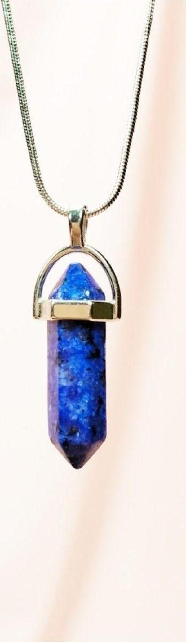 Mbb E-Ticaret Lapis Lazoli Doğal Taşı Zincirli El Yapımı  Kolye Uç: 3,5 Cm Zincir: 20 Cm Kutulu - Image 1