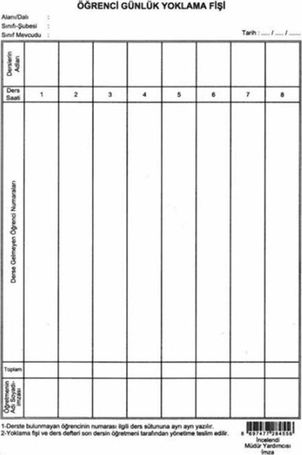 Mbb E-Ticaret 8 Ders Yoklama Fişi - Image 1
