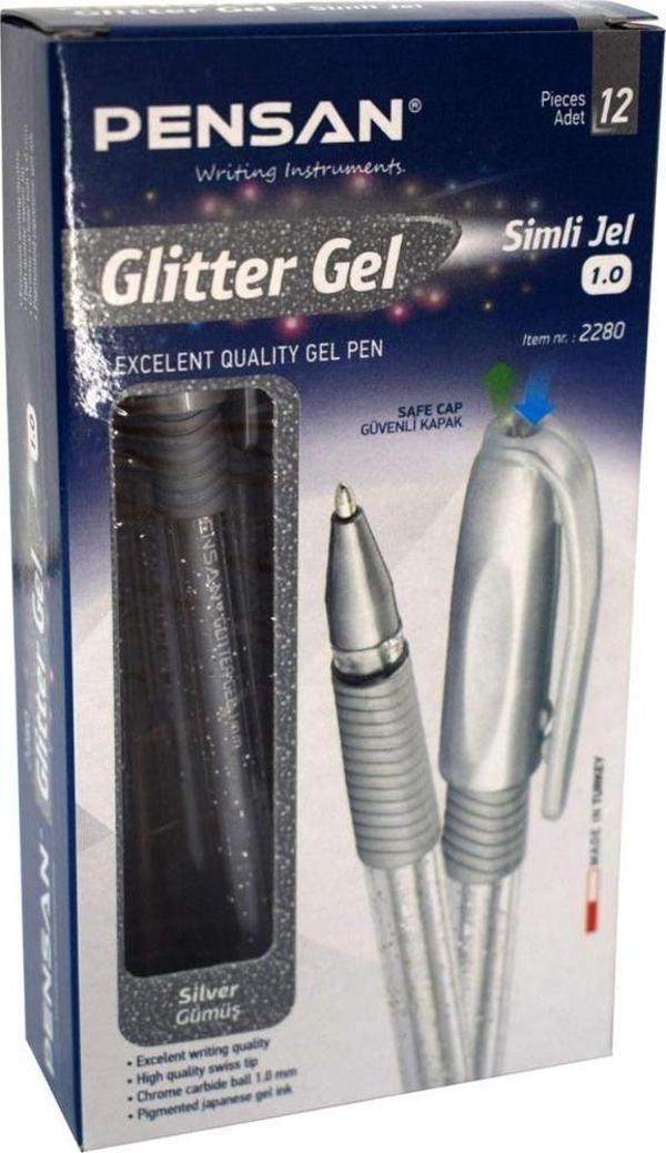 Mbb E-Ticaret Pensan Glitter Simli Jel Kalem 1 Mm Gümüş 12'Li - Image 1