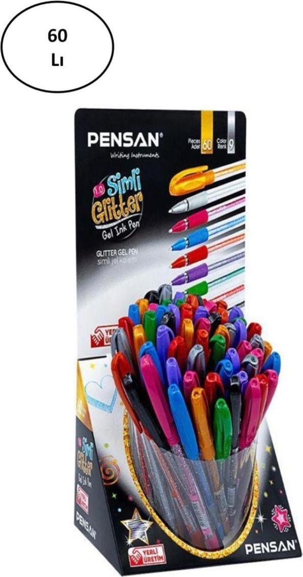 Mbb E-Ticaret Pensan Glitter Simli Tükenmez Kalem Jel 1.0 Mm Karışık (60 Lı Paket) - Image 1