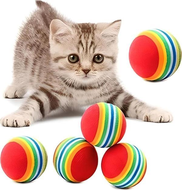 Mbb E-Ticaret 3Lü Gökkuşağı Sünger Kedi Köpek Çiğneme Oyun Topu 4,2 Cm - Image 1