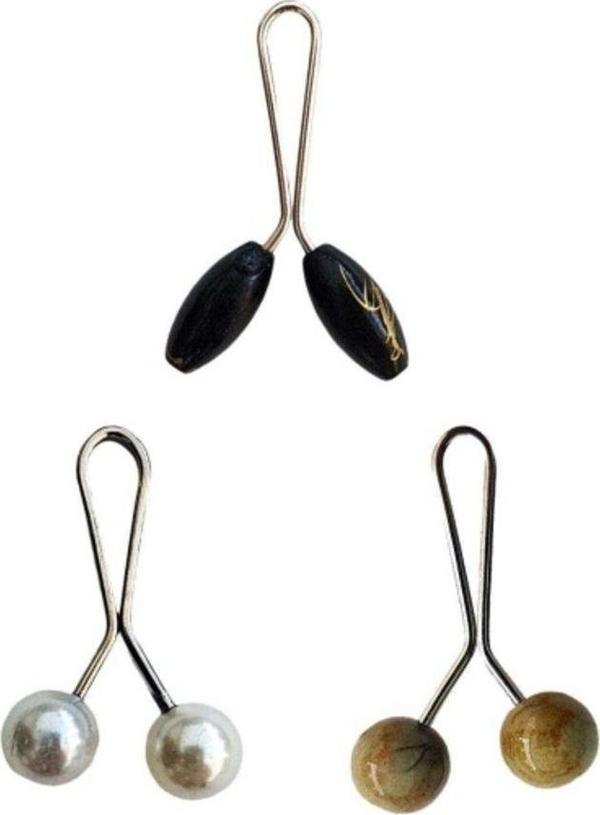 Mbb E-Ticaret 3 Adet Tesettür Eşarp Ve Şal Klipsi İnci Beyaz Hardal Siyah - Image 1