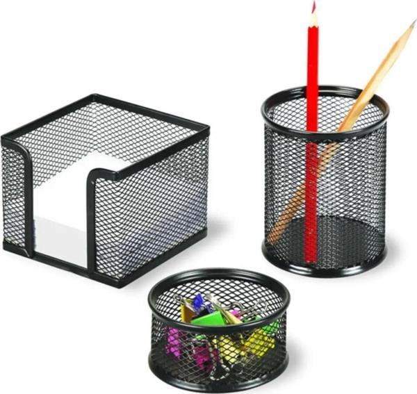 Mbb E-Ticaret Gıpta Metal Masa Seti 3 Parça Masa Seti Kalemlik + Notluk + Ataşlık Siyah F0030 - Image 1