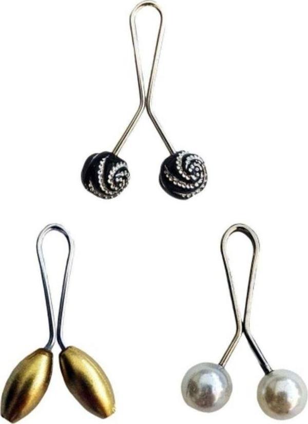 Mbb E-Ticaret 3 Adet Tesettür Eşarp Ve Şal Klipsi Sarı İnci Beyaz Siyah Desenli - Image 1