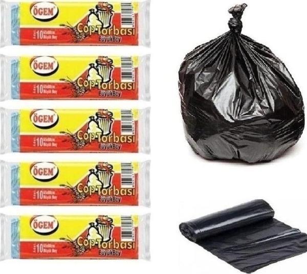 Mbb E-Ticaret Büyük Boy Çöp Poşeti 65X80 Cm 50 Lt 10'Lu Rulo 5 Paket Siyah - Image 1