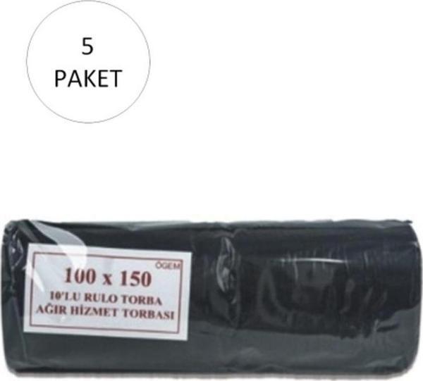 Mbb E-Ticaret Hantal Boy Çöp Torbası 100 X 150 Cm 10 Lu Rulo X 5 Paket = 50 Adet (Siyah) - Image 1