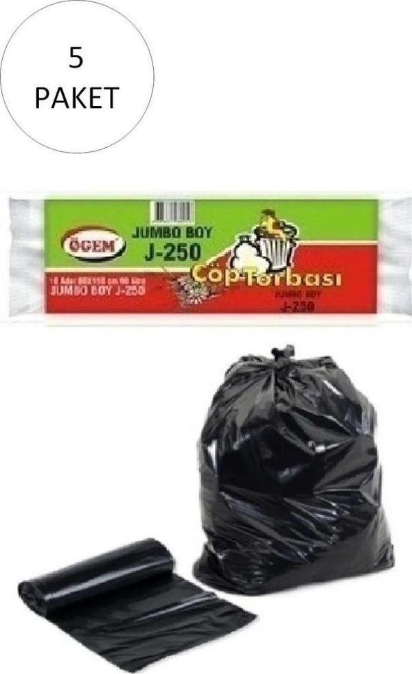 Mbb E-Ticaret J-250 Jumbo Boy Çöp Torbası 80 X 110 Cm 10 Lu Rulo X 5 Paket = 50 Adet (Siyah) - Image 1