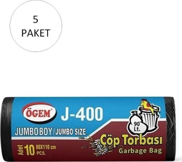 Mbb E-Ticaret J-400 Jumbo Boy Çöp Torbası 80 X 110 Cm 10 Lu Rulo X 5 Paket = 50 Adet (Siyah) - Image 1