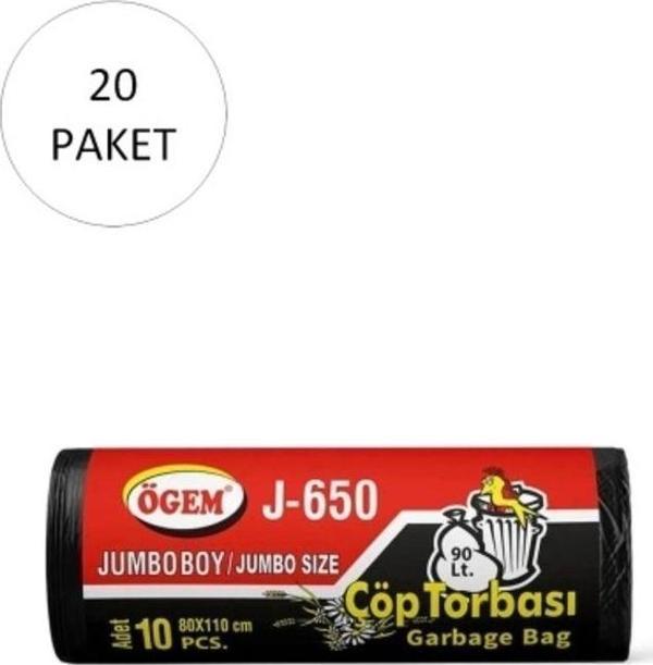 Mbb E-Ticaret J-500 Jumbo Boy Çöp Torbası 80 X 110 Cm 10 Lu Rulo X 20 Paket = 200 Adet (Siyah) - Image 1