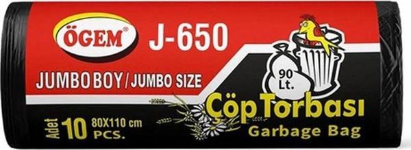 Mbb E-Ticaret J-650 Jumbo Boy Çöp Torbası 80 X 110 Cm 10 Lu Rulo X 1 Paket = 10 Adet (Siyah) - Image 1