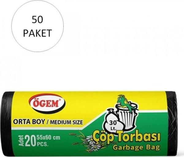 Mbb E-Ticaret Orta Boy Çöp Torbası 55 X 60 Cm 20 Li Rulo X 50 Paket = 1.000 Adet (Siyah) - Image 1