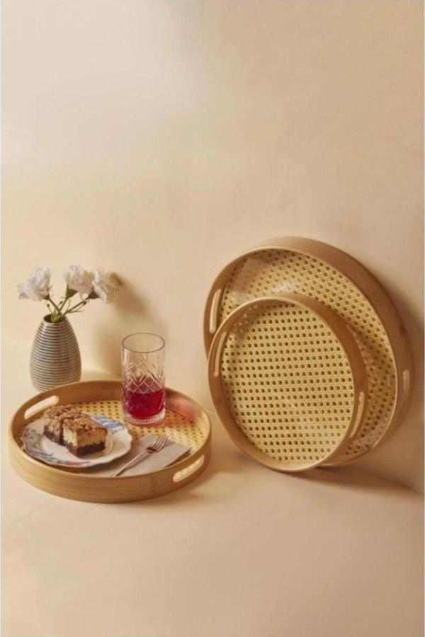 Mbb E-Ticaret 3'Lü Bambu Hazeran Yuvarlak Tepsi Seti 30 - 35 - 40 Cm 3 Boy - Image 1
