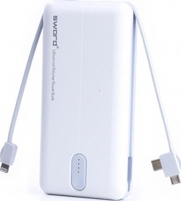 SWORD 20000 mah Kendinden Kablolu Trıple Powerbank Beyaz&Gri - Image 1