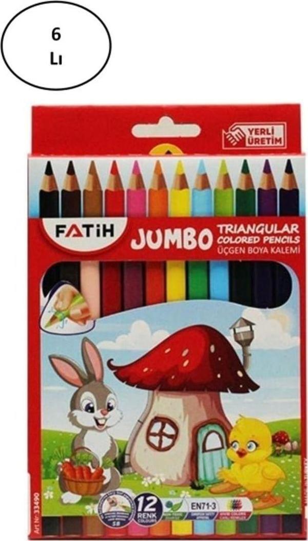  Fatih Jumbo Üçgen Triangular Kuruboya Kalemi 12 Renk 6'Lı - Image 1
