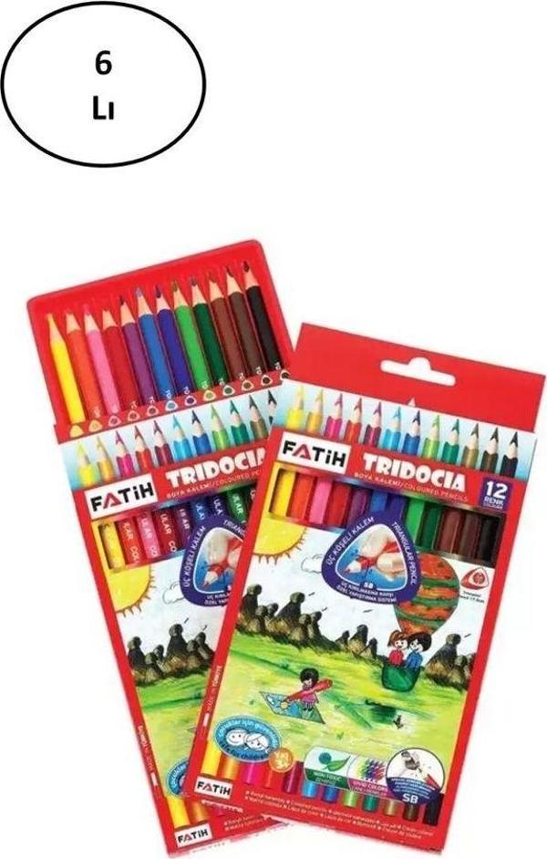  Fatih Kuru Boya Kalemi Tridocia Üçgen Mercanlı Tam Boy 12 Renk 6'Lı - Image 1
