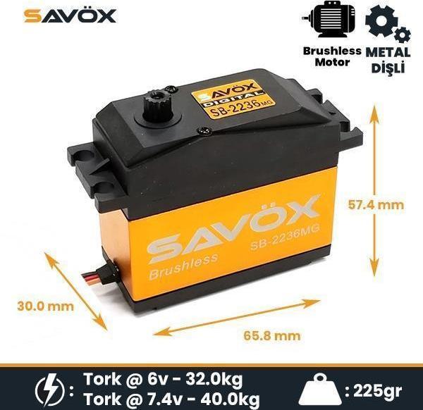 Savox SB2236MG Digital Servo Brushless Motor High Voltage Su Geçirmez Metal Dişli - Image 1