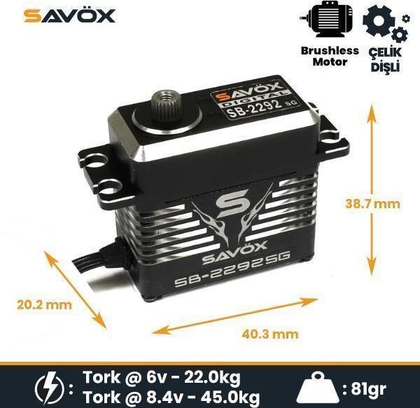 Savox SB2292SG Black Edition Digital Servo Brushless Motor High Voltage Çelik Dişli - Image 1