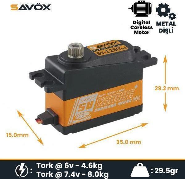 Savox SV1250MGP Digital Servo Coreless Motor High Voltage Metal Dişli - Image 1