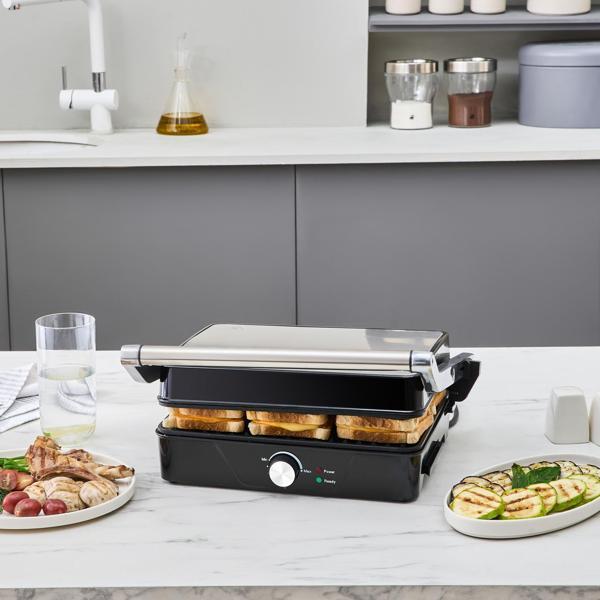 Cookplus x Karaca 4 Dilim Kapasiteli Döküm Plakalı Izgara ve Tost Makinesi Inox 2000W - Image 1