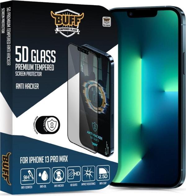 Buff Labs Buff Iphone 13 Pro Max Uyumlu 5D Glass Anti Hacker Ekran Koruyucu - Image 1