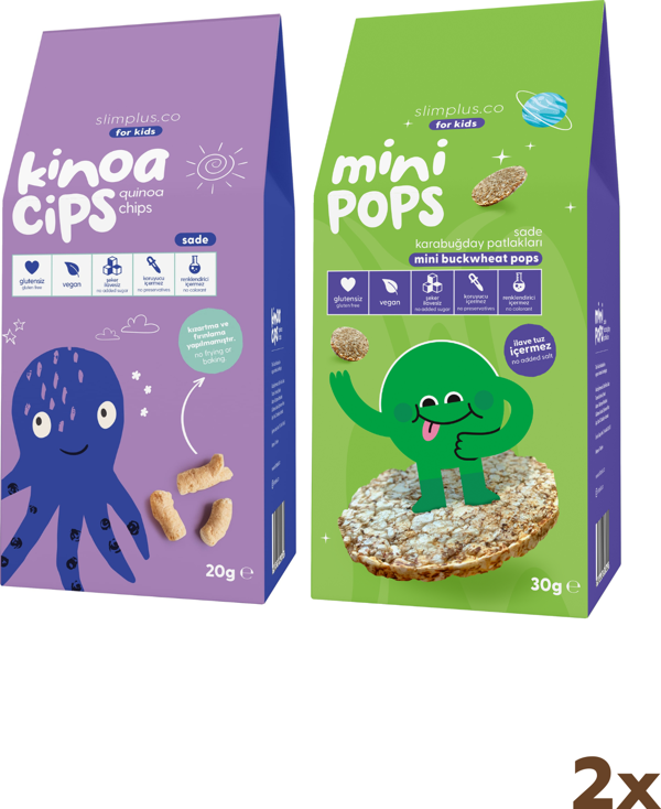 20G Sade Kinoa Cipsi for Kids Bebek Ahtapot ve 30G Mini Pops Karabuğday Patlakları - Image 1